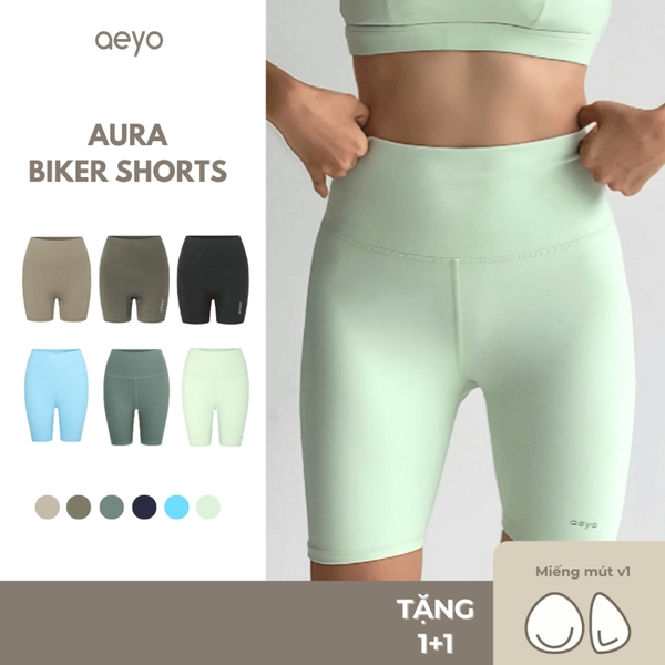 aeyo | Quần đùi tập yoga gym pilates tennis nữ Aura cạp cao, ôm sát, che bụng, tôn dáng