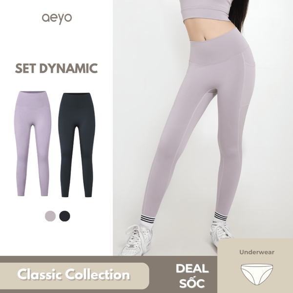 aeyo | Quần legging yoga gym nữ Dynamic Flow cao cấp, cạp cao có túi, ôm sát tôn dáng, che bụng