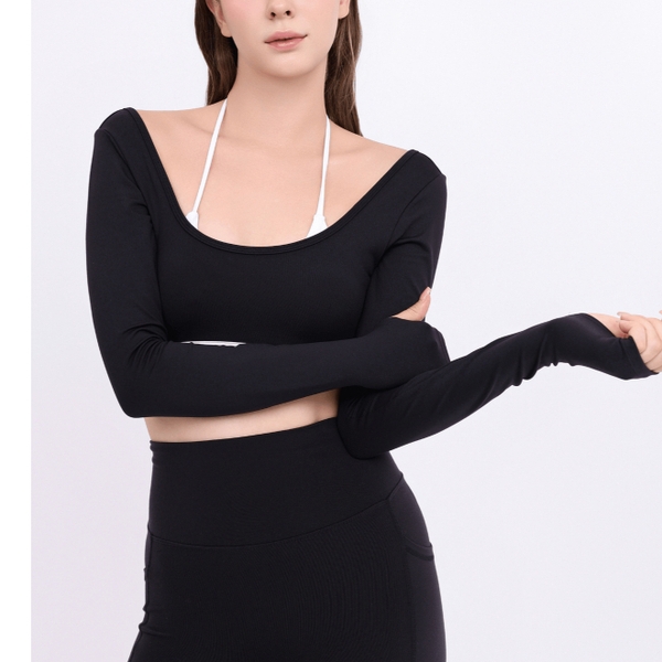 aeyo | Bộ đồ tập yoga gym pilates nữ, áo bra phối màu tay dài, quần đùi ôm sát tôn dáng BLISS