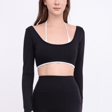 aeyo | Áo bra tập yoga gym nữ Bliss phối màu, dài tay, mút rời, chất liệu vải thun dày dặn, ôm sát