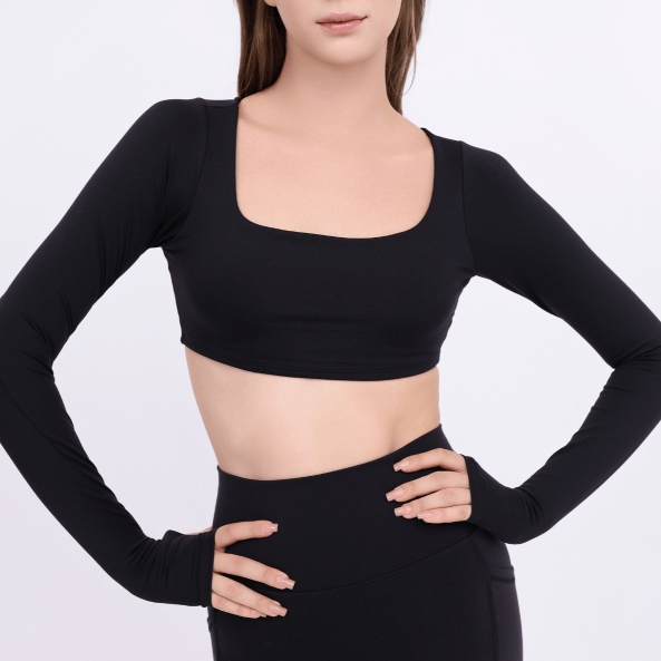 aeyo | Áo bra tập yoga gym pilates nữ Mellow cổ vuông, dài tay, mút rời, vải thun dày dặn BL005