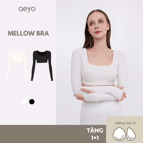 aeyo | Áo bra tập yoga gym pilates nữ Mellow cổ vuông, dài tay, mút rời, vải thun dày dặn BL005