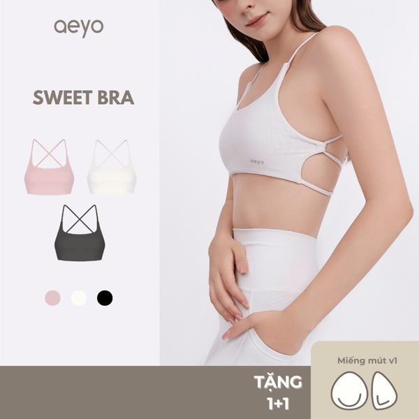 aeyo | Áo bra tập yoga gym nữ Sweet lưng dây cách điệu, mút rời, chất liệu cao cấp dày dặn ôm sát