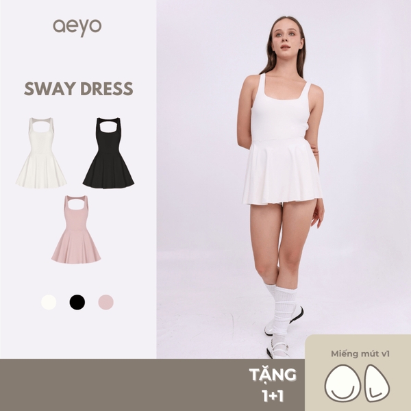 aeyo | Váy tập pickleball tennis nữ liền thân, co giãn, kèm mút rời, hở lưng, có quần bảo hộ SWAY