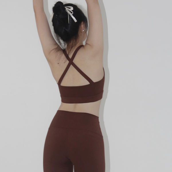 aeyo | Bộ đồ tập gym yoga nữ, áo bra cổ vuông dây chéo, quần legging dài cạp chéo cao cấp Crossback