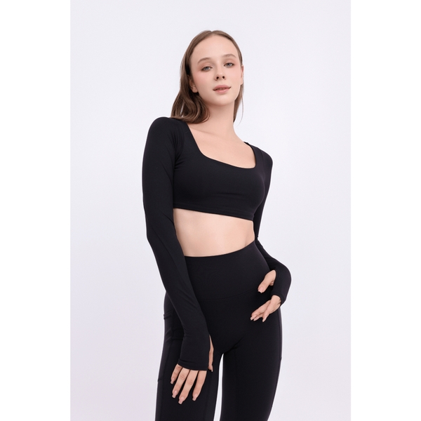 aeyo | Bộ đồ tập yoga gym pilates nữ, áo cổ vuông tay dài, quần legging ôm sát tôn dáng Mellow