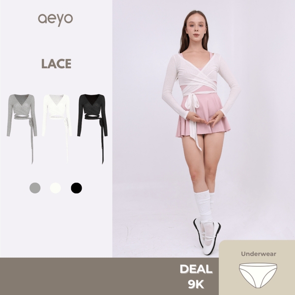 aeyo | Áo khoác Cardigan đắp chéo LACE thể thao yoga pilates, chất liệu vải thun tăm mềm mại, co giãn thoáng khí