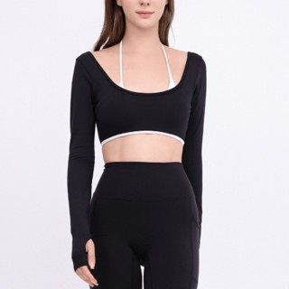 aeyo | Bộ đồ tập yoga gym pilates nữ, áo bra phối màu tay dài, quần đùi ôm sát tôn dáng BLISS