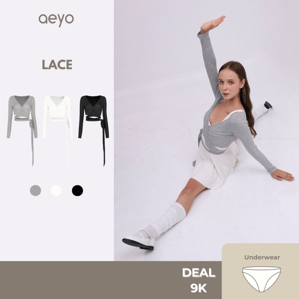 aeyo | Áo khoác Cardigan đắp chéo LACE thể thao yoga pilates, chất liệu vải thun tăm mềm mại, co giãn thoáng khí