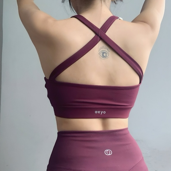 aeyo | Bộ đồ tập gym yoga nữ, áo bra cổ vuông dây chéo, quần legging dài cạp chéo cao cấp Crossback
