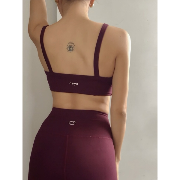 aeyo | Bộ đồ tập yoga gym nữ, áo hai dây mút rời, quần đùi cạp chéo ôm sát tôn dáng Classic Strap