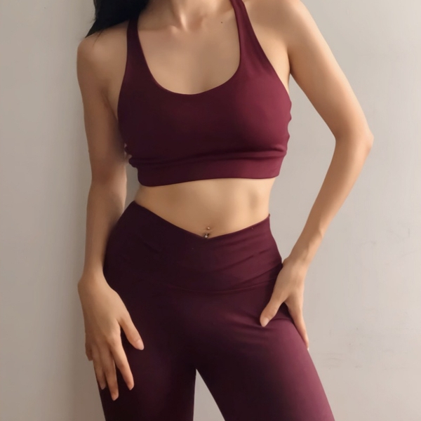 aeyo | Bộ đồ tập gym yoga nữ, áo bra cổ vuông dây chéo, quần legging dài cạp chéo cao cấp Crossback
