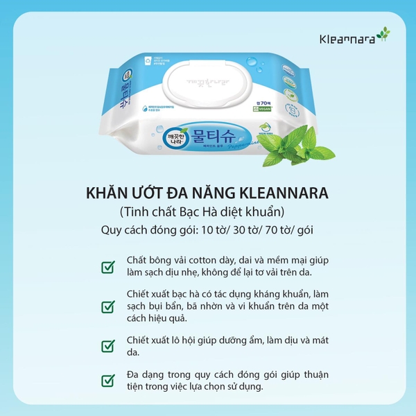 Kleannara Multi-Purpose Wet Wipes With Mint Essence 70 Sheets