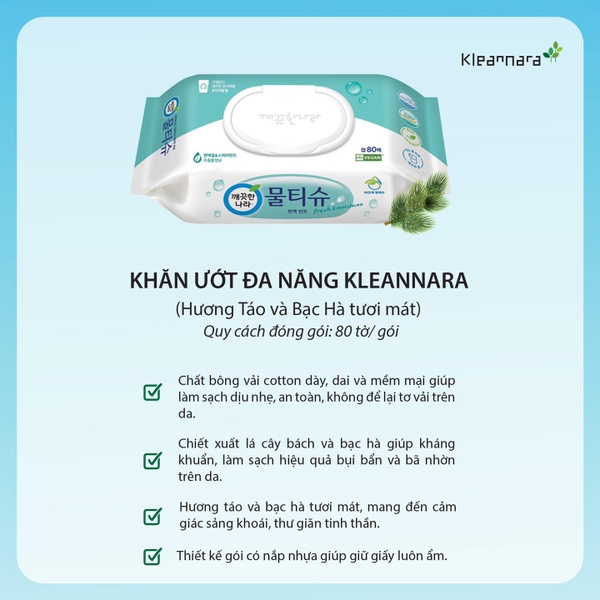 Kleannara Multi-Purpose Wet Wipes Apple Essence (With Lid) 80 Sheets