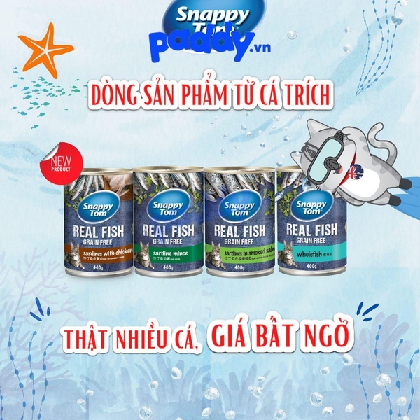 Pate Mèo Snappy Tom Real Fish - Lon 400g