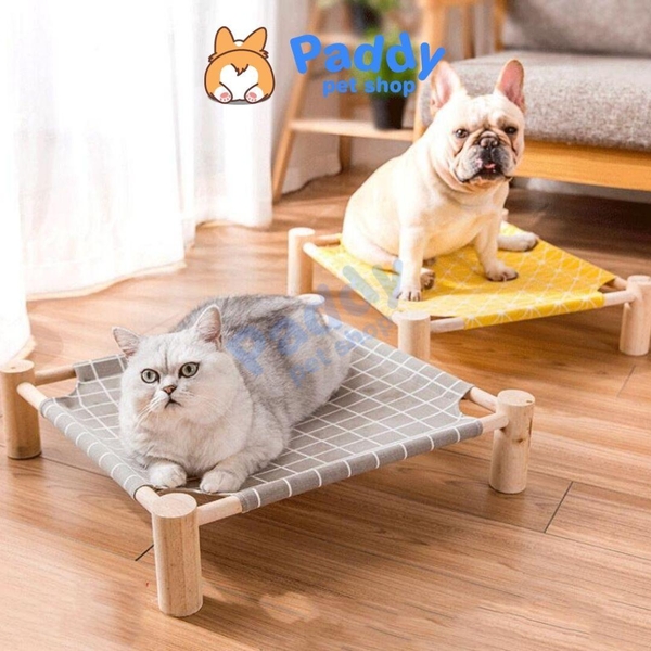 Võng Giường Gỗ Vuông Cho Chó Mèo