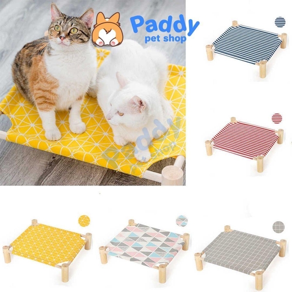 Võng Giường Gỗ Vuông Cho Chó Mèo