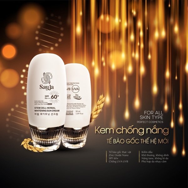 Kem Chống Nắng Sayja Nâng Tone Dưỡng Trắng SPF60 PA+++ | Kiểm Dầu, Chống Trôi, Phù Hợp Mọi Loại Da