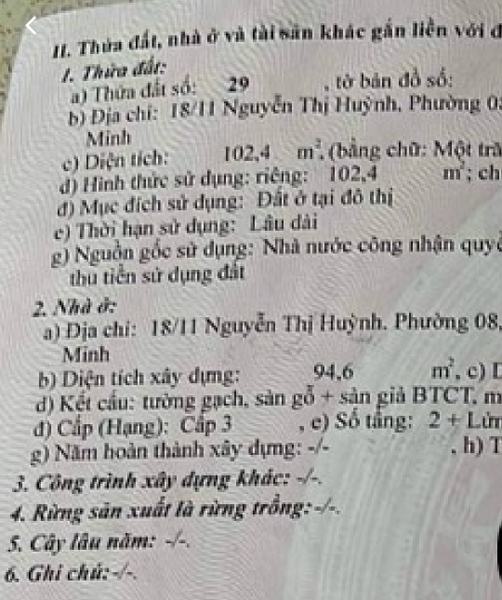 *CHÍNH CHỦ BÁN NHÀ HXH 18/11 NGUYỄN THỊ HUỲNH NGANG LỚN 6M DT 102M2 CHỈ 9.9 TỶ