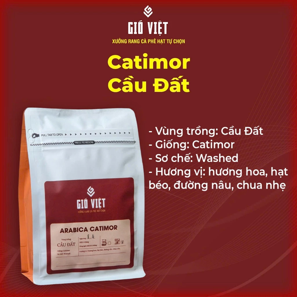 Cà phê Gió Việt Arabica Catimor sơ chế Washed Cầu Đất - Túi 250gr