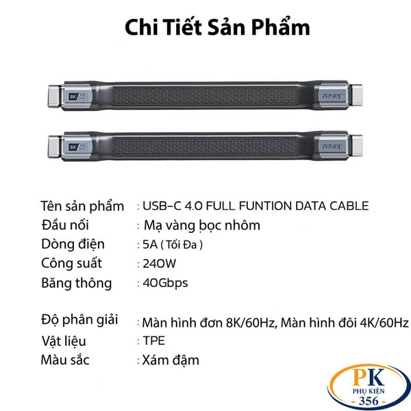Cáp USB4 USB-C to USB-C Jasoz T-D223 hỗ trợ Thunderbolt 3 USB4 và xuất hình 8K 60Hz