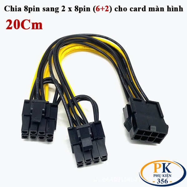 Dây cáp chia nguồn 8pin pcie sang 2 x 8pin (6+2) dài 20cm cho VGA card màn hình