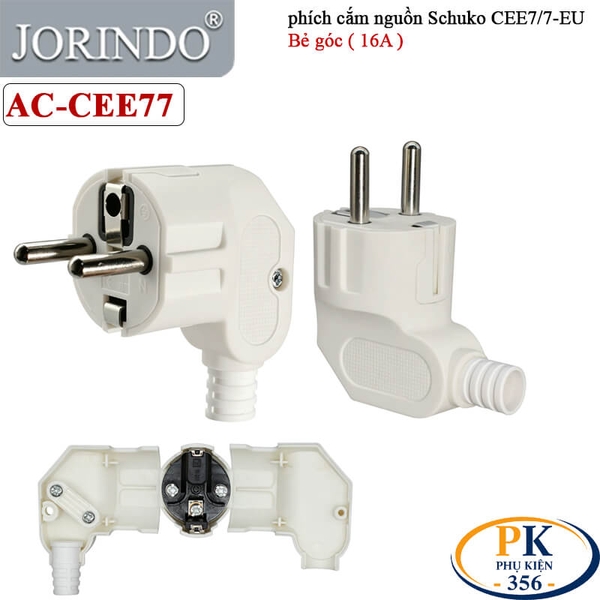 Phích cắm nguồn 2 chân EU CEE 7/7 Schuko 250V 16A JORINDO AC-CE77 Màu trắng