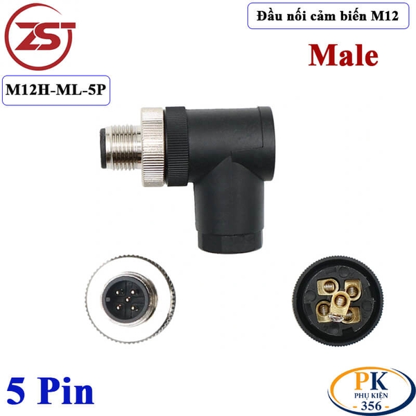 Đầu Nối Cảm Biến M12 5 pin bẻ góc đực chống nước IP67 M12H-ML-5P chính hãng ZSJ