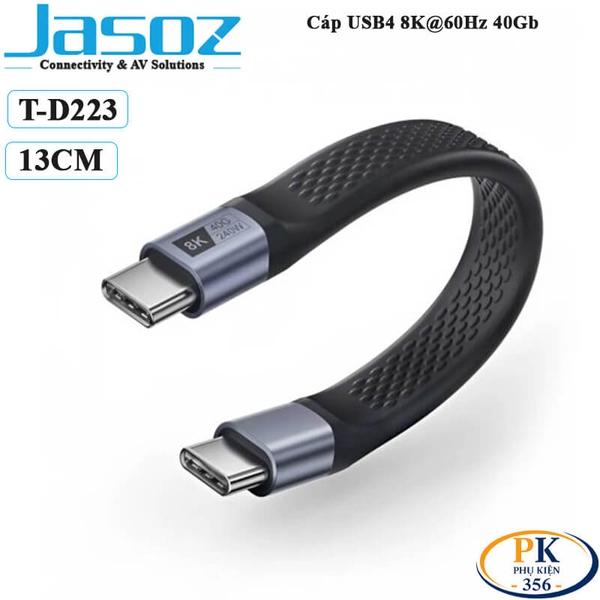 Cáp USB4 C to C 13cm Jasoz T-D223 40Gbps sạc 240W hỗ trợ xuất hình 8K 60Hz dây dẹt chống rối