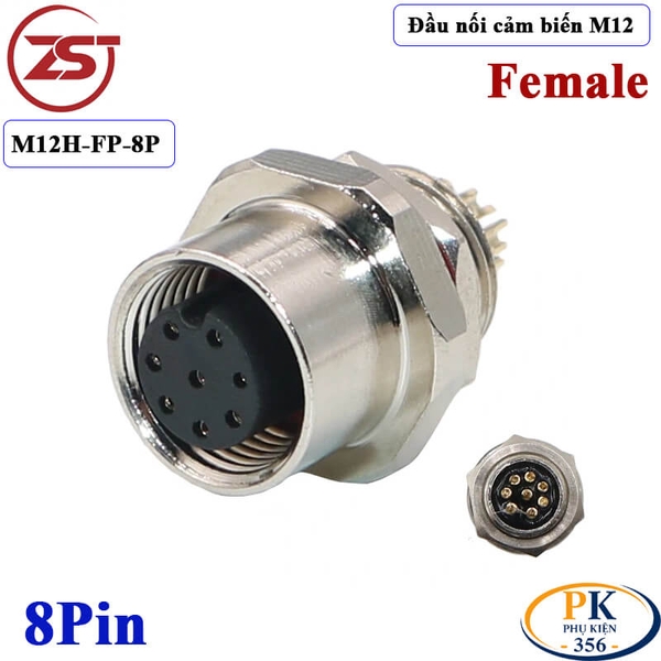 Đầu nối cảm biến M12 8 pin cái lắp bảng điều khiển M12H-FP-8P chính hãng ZSJ