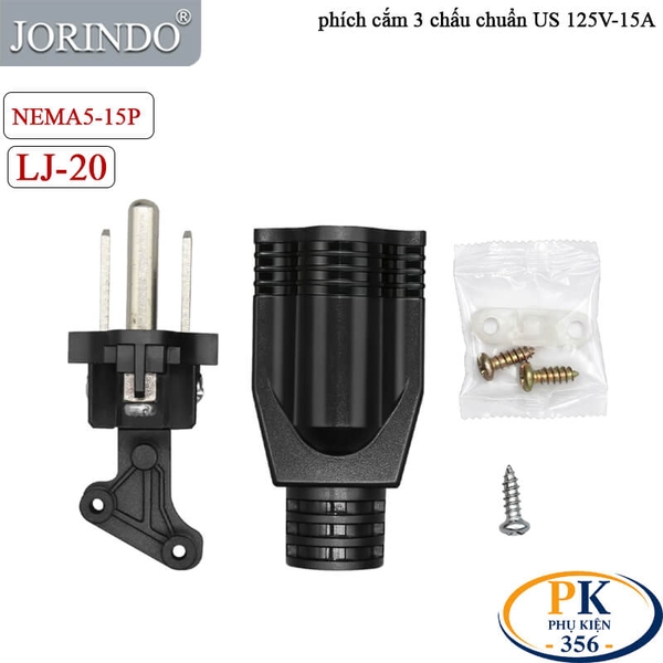 Đầu phích cắm 3 chấu Mỹ US NEMA 5-15P 125V 15A LJ-20 Màu đen