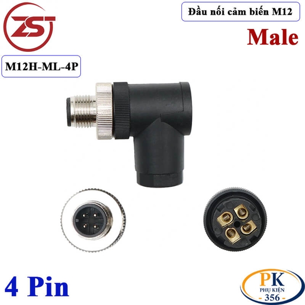 Đầu Nối Cảm Biến M12 4 pin bẻ góc đực chống nước IP67 M12H-ML-4P chính hãng ZSJ
