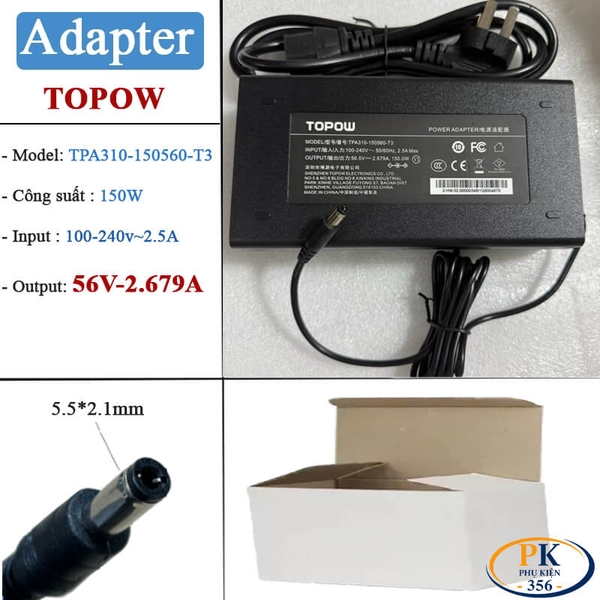 Adapter TOPOW 56V 2.679A 150W TPA310-150560-T3 chân 5.5x2.1mm