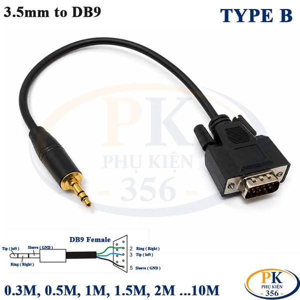 Cáp RS232 chuyển 3.5mm sang DB9 cái serial type B dài 0.3M đến 10M DB9 female to 3.5mm male