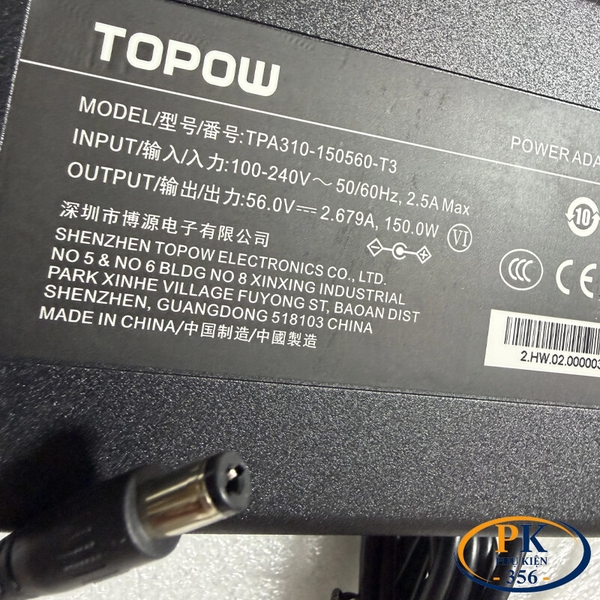 Adapter TOPOW 56V 2.679A 150W TPA310-150560-T3 chân 5.5x2.1mm