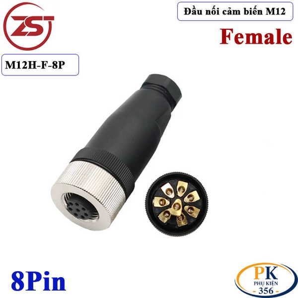 Đầu nối cảm biến M12 8 pin thẳng cái chống nước IP67 M12H-F-8P chính hãng ZSJ