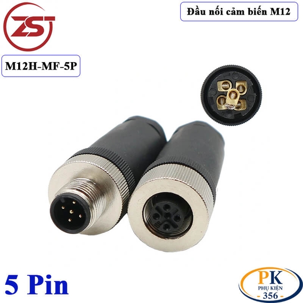 Đầu nối cảm biến M12 5 pin thẳng đực IP67 ZSJ M12H-MF-5P