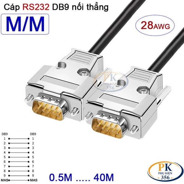 Dây cáp RS232 DB9 nối thẳng 2 đầu đực male - male 28AWG vỏ thép cao cấp dài 0.5M-40M