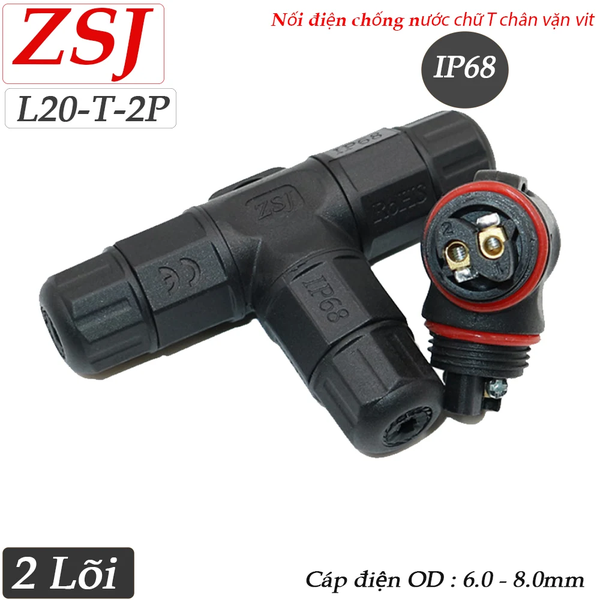 Đầu nối dây điện chống nước chữ T 2 lõi chuẩn IP68 ZSJ L20-T-2P