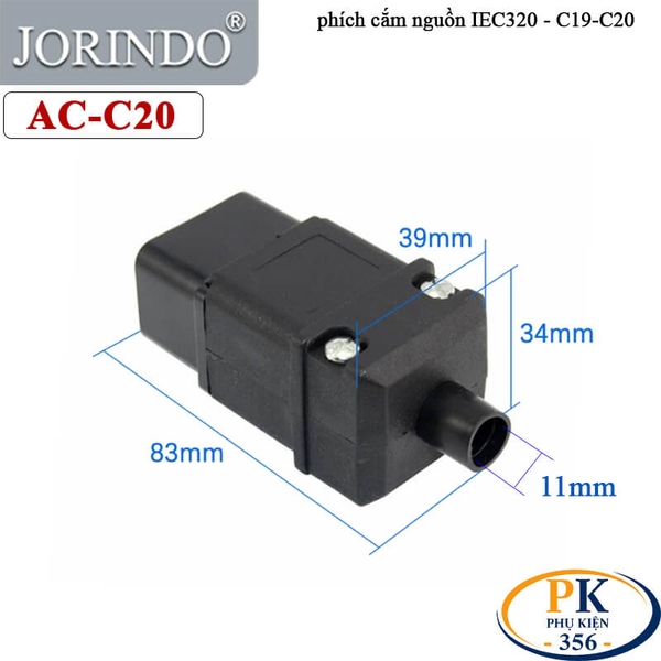 Kích thước Phích Cắm Nguồn IEC 60320 C20 16A 250V JORINDO AC-19-20