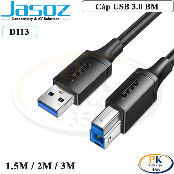 Cáp USB 3.0 BM chính hãng Jasoz D113 dài 1.5M 2M 3M dùng cho máy in màu HDD ổ cứng ngoài tốc độ cao