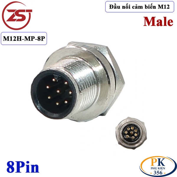Đầu nối cảm biến M12 8 pin đực lắp bảng điều khiển M12H-MP-8P chính hãng ZSJ