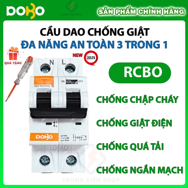 [RCBO 40A] Cầu Dao Chống Giật RCBO DOBO KOREA đa năng - siêu nhạy 4kA 30mA - Aptomat chống giật test trực tiếp - DB65LE-884022