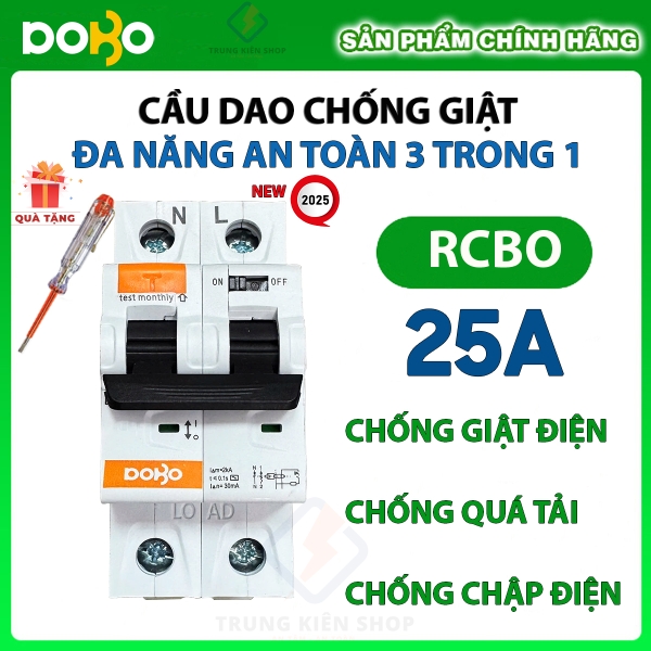 [RCBO 25A] Cầu Dao Chống Giật RCBO DOBO KOREA đa năng - siêu nhạy 4kA 30mA - Aptomat chống giật test trực tiếp - DB65LE-882522