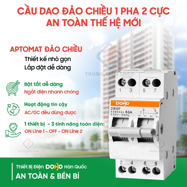 [HÀNG CHÍNH HÃNG] Cầu Dao Đảo Chiều DoBo Korea 2P 63A - Aptomat đảo chiều DoBo - Thiết kế mới - Hàng Tốt - BH 12 tháng