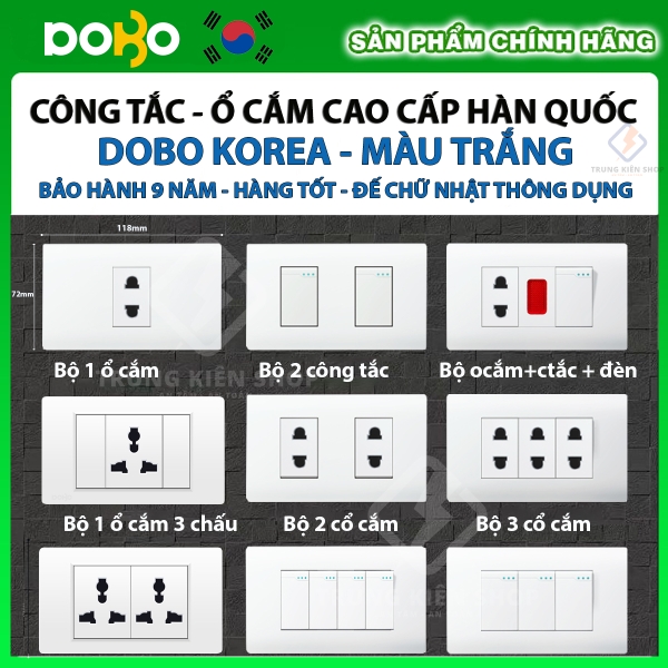 Bộ công tắc ổ cắm điện âm tường DoBo Hàn Quốc A50 nhựa cao cấp nhập khẩu chính hãng - Bảo hành 9 năm - NPP Trung Kiên