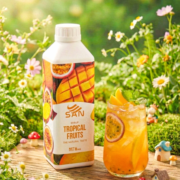 Syrup Xoài Chanh Dây SAN Chai 1Kg – Siro Pha Trà Trái Cây, Soda, Đá Xay