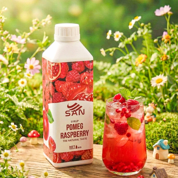 Syrup Lựu Đỏ Mâm Xôi SAN Chai 1Kg – Siro Pha Trà Trái Cây, Soda, Cocktail