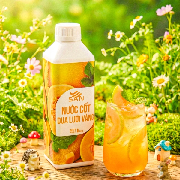 Nước Cốt Dưa Lưới Vàng SAN Chai 1Kg – Pha Trà Trái Cây, Trà Sữa, Soda, Đá Xay