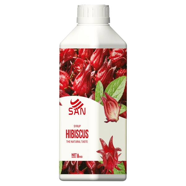 SYRUP HIBISCUS – HIBISCUS SYRUP (1 kg), tặng sách công thức, tiện dụng, trái cây tự nhiên, đậm đặc, chuyên dùng pha chế trà trái cây, soda